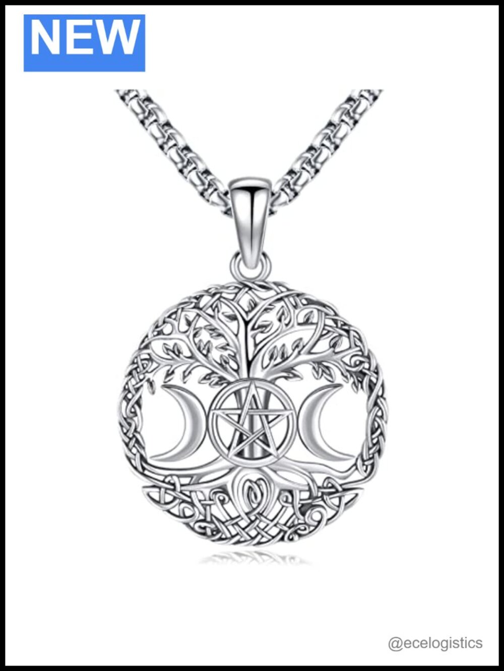 Sterling Silver Pentagram Tree of Life Pendant Necklace